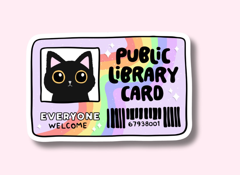 rainbow public library card sticker. 