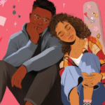 cropped cover of Reggie and Delilah's Year of Falling showing an illustration of two Black teens sitting and leaning on each other