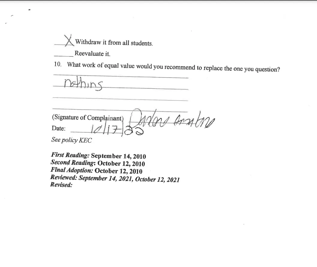 page two of the formal complaint over body talk in wilton-lyndeborough school district. 