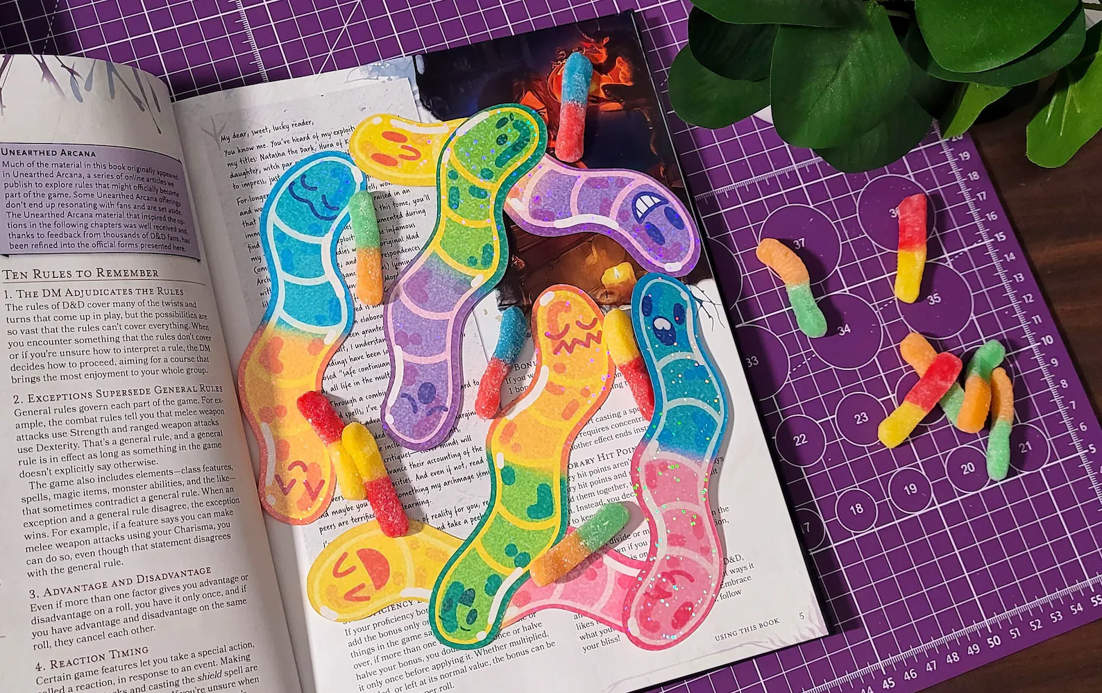image of several colorful gummy worm shaped bookmarks