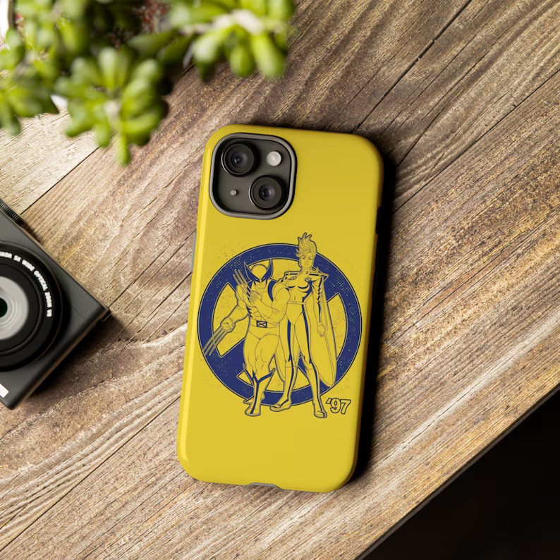 Wolverine and Storm yellow phone case