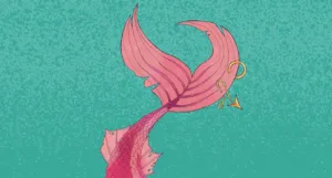 cropped cover of Mermaids Never Drown showing a pink fin with a piercing and fishhook