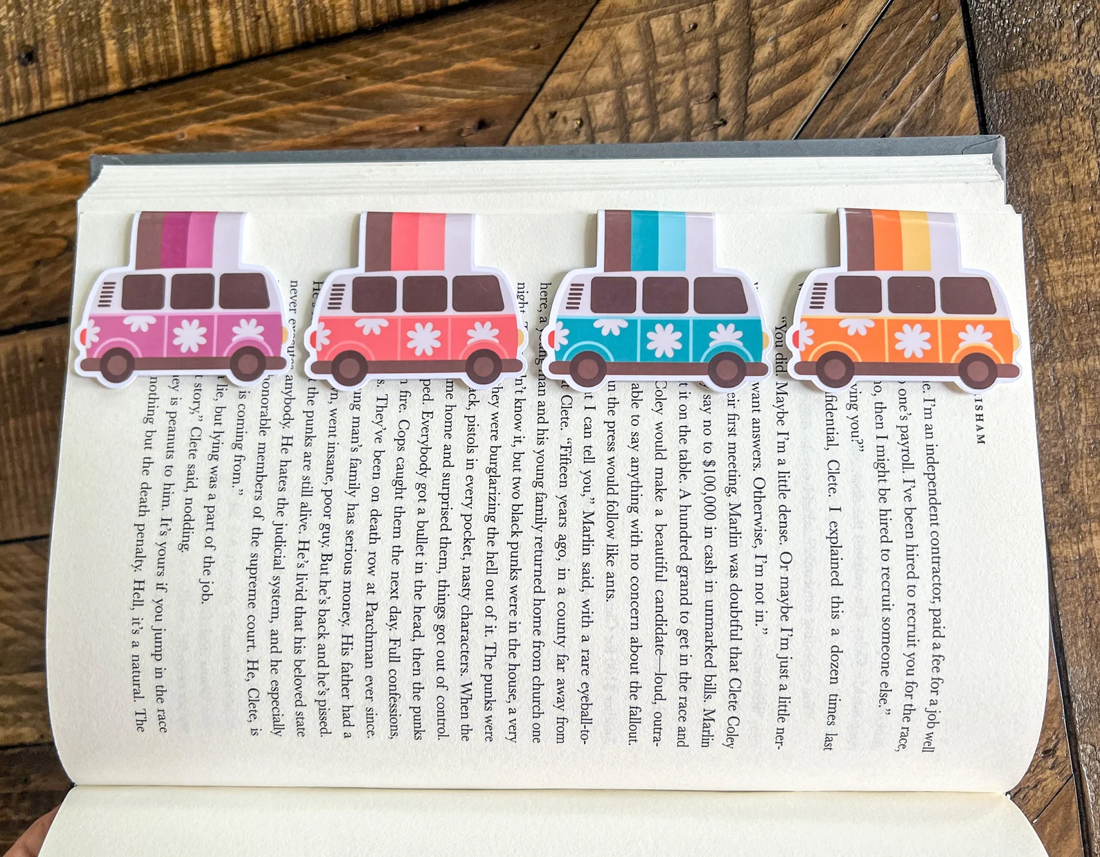 four different color retro van magnetic bookmarks