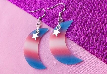 half moon earrings in trans flag colors