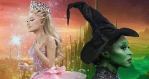 wicked movie poster with cynthia erivo and ariana grande