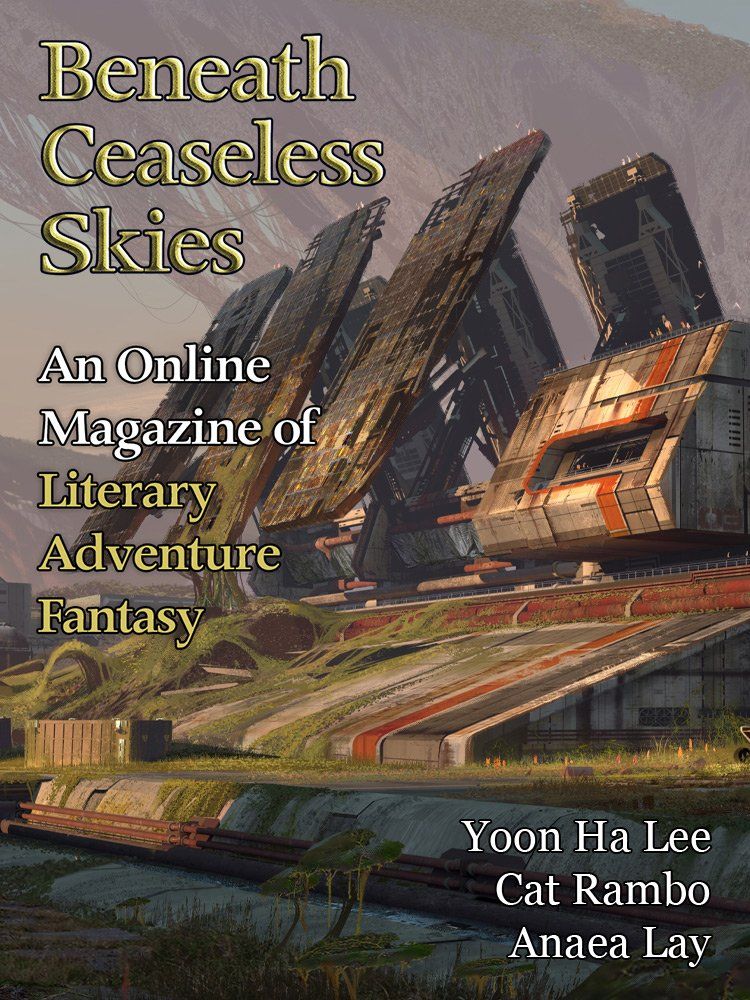 cover image of an issue of Beneath Ceaseless Skies, including the genrebending story by Yoon Ha Lee "Foxfire, Foxfire"