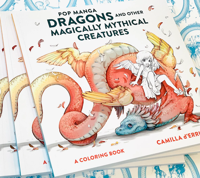 the cover for the coloring book Pop Manga Dragons and Other Magically Mythical Creatures