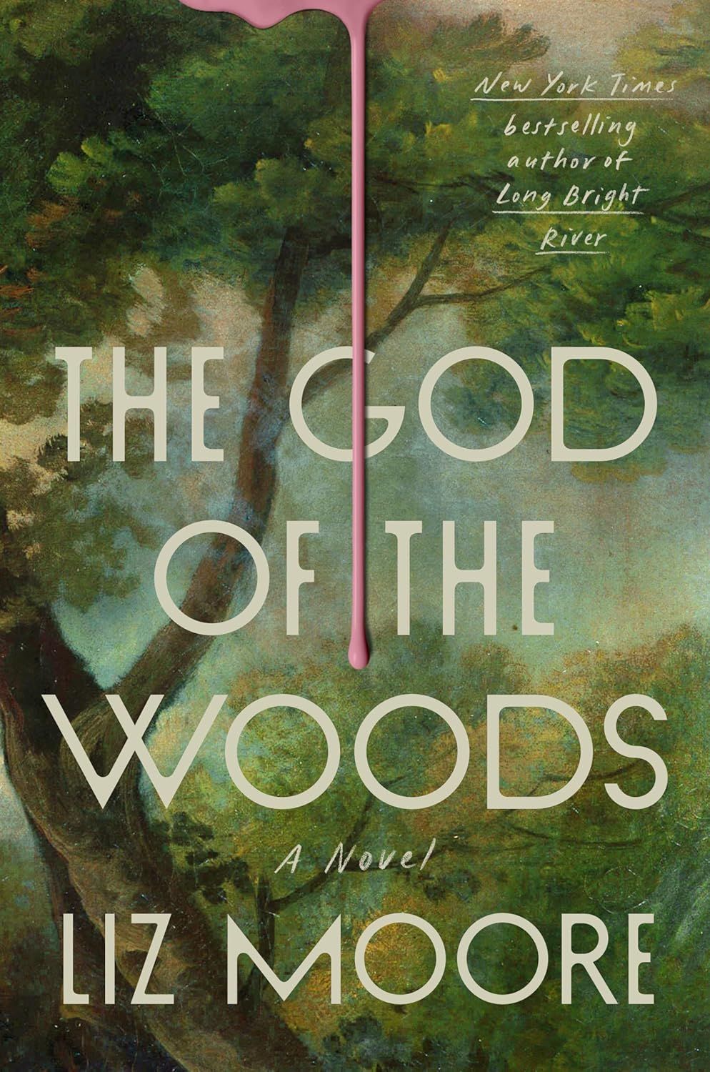 a graphic of the cover of The God of the Woods cover