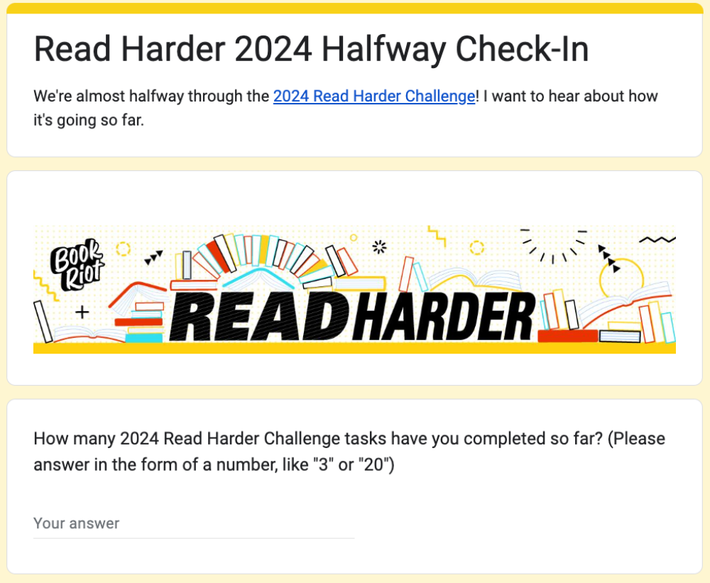 Read Harder 2024 Halfway Check-In Survey