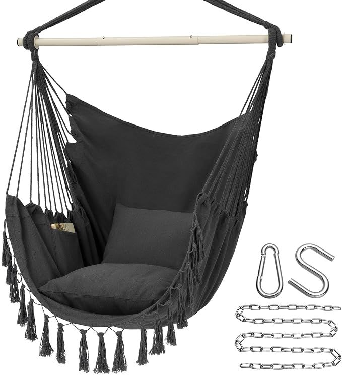 black Hammock Chair Hanging Rope Swing