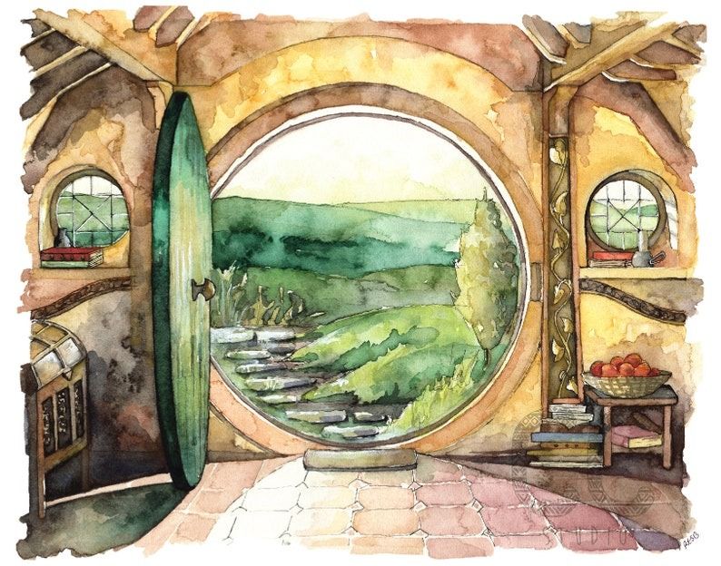 Bag End watercolor painting