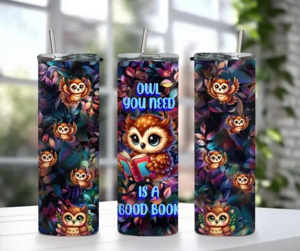 picture of bookish owl tumbler wrap