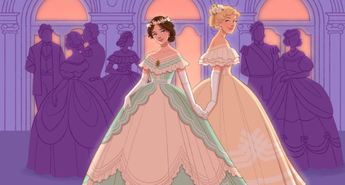 cropped cover of Don't Want You Like a Best Friend, showing two women in ball gowns holding hands