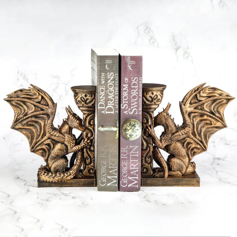 Painted dragon bookends