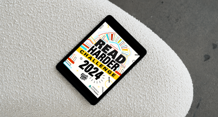 a tablet showing the Read Harder 2024 Challenge