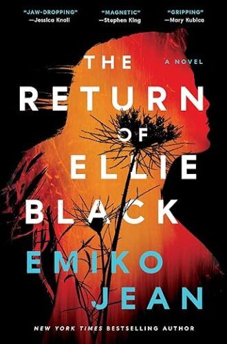 cover of The Return of Ellie Black by Emiko Jean; black with outline of dead flower inside orange outline of a woman