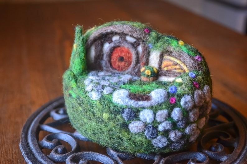 needle-felted hobbit hole