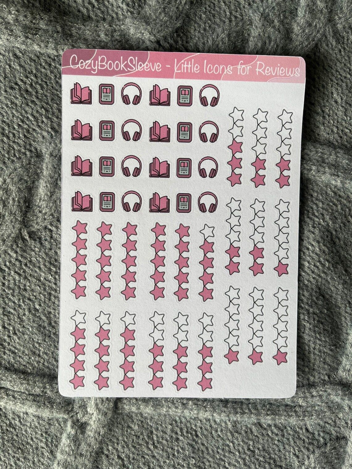 Pink stickers for five star ratings and different book formats