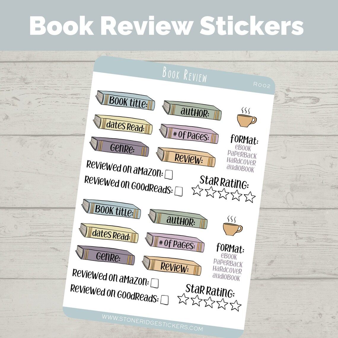 Pastel, book review themed stickers