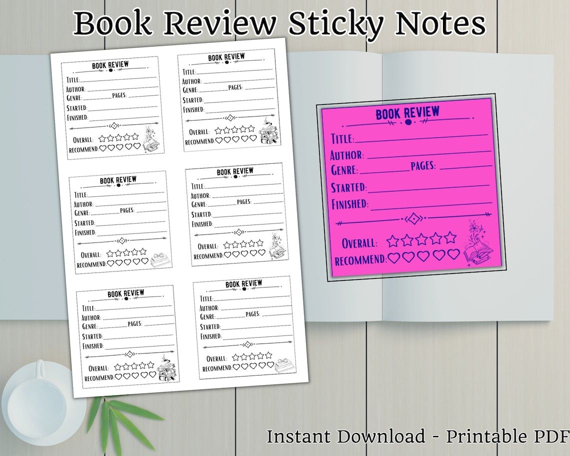 Printable template for book review post its