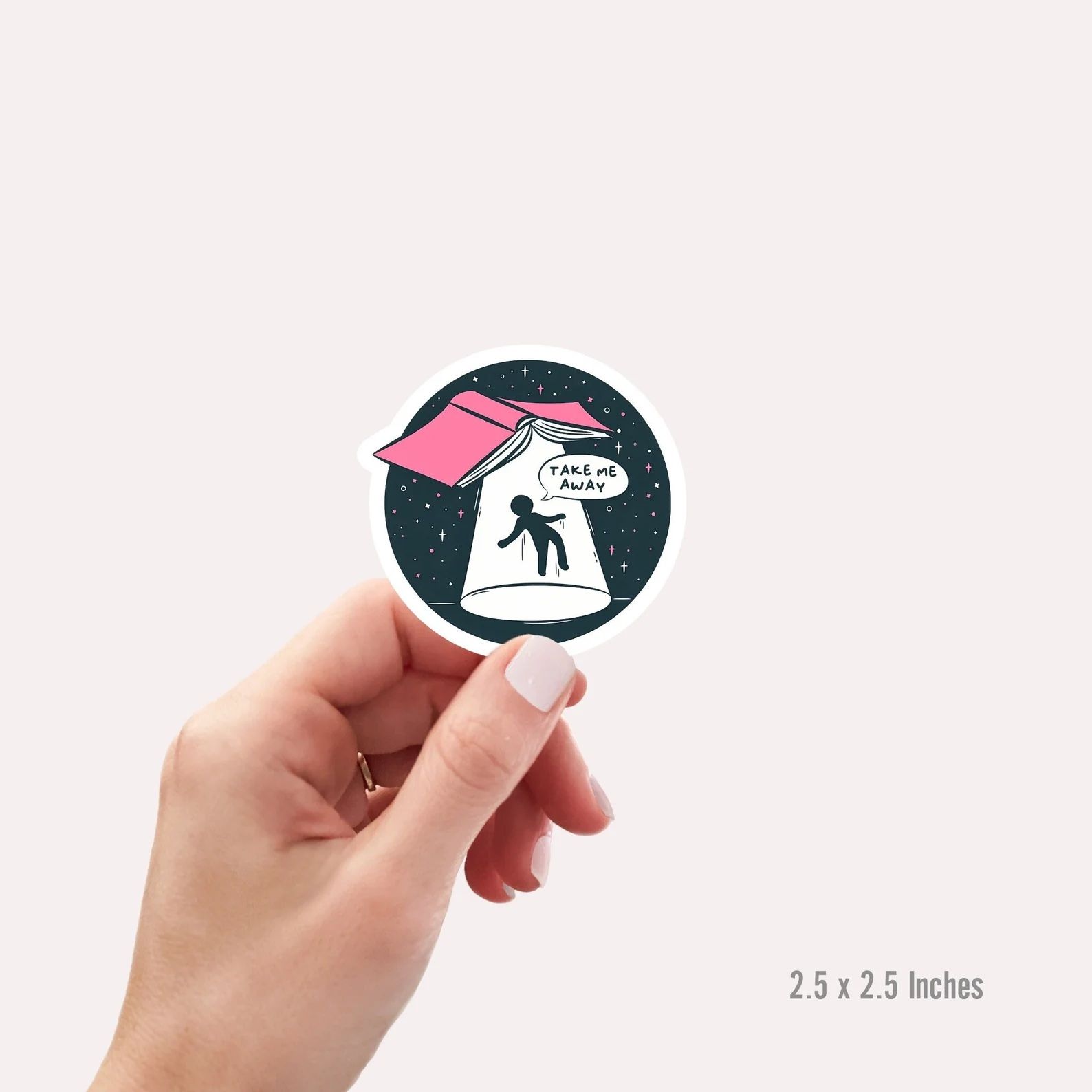 a photo of a sticker with an illustration that features a person saying 