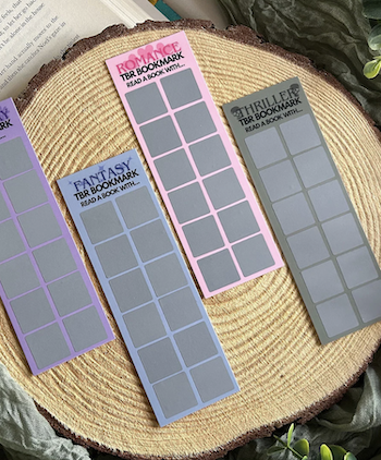 Four bookmarks with 12 scratch-off squares each