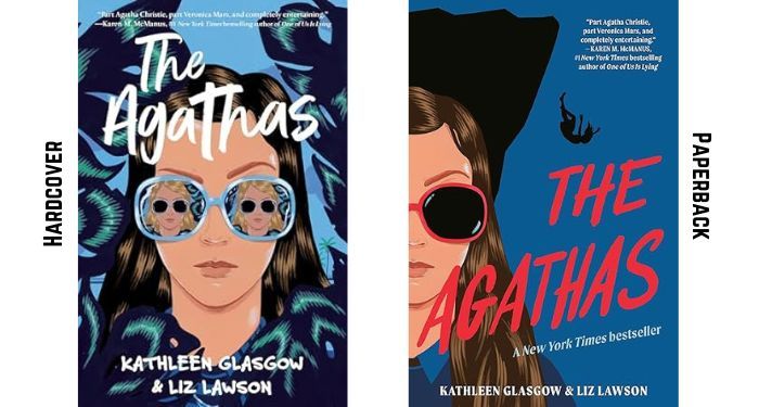 side by side image of The Agathas book covers, with the hardcover on the left and paperback on the right. 