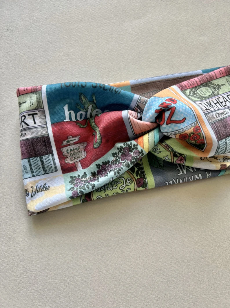 Twist headband made of fabric printed with children's books covers