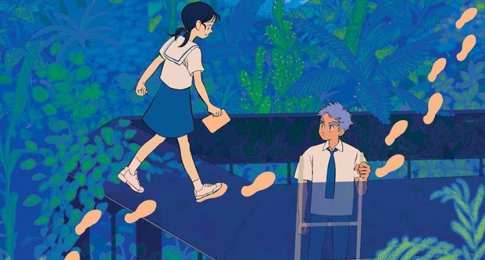 cropped cover of Your Letter, a graphic novel by Hyeon A. Cho. Cropped section shown illustration of a young woman and a young man in blue and white school uniforms