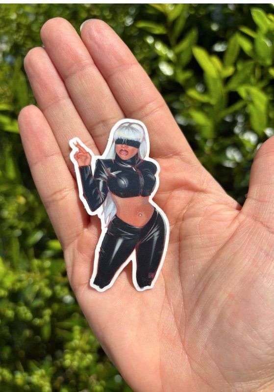 sticker of Meg Thee Stallion cosplaying as Gojo from Jujutsu Kaisen