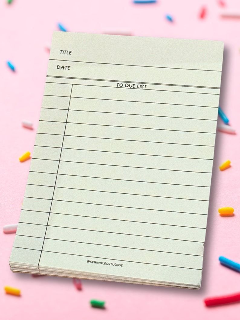 a library checkout card themed notepad with the title "To Due List"