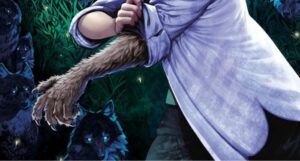 cropped cover of the graphic novel Full Shift, an illustration of a teen girl with one human arm and one werewolf arm