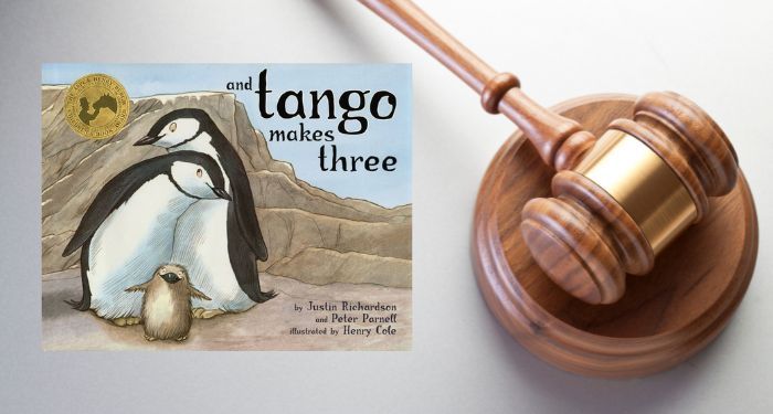 image of a gavel beside the book and tango makes three