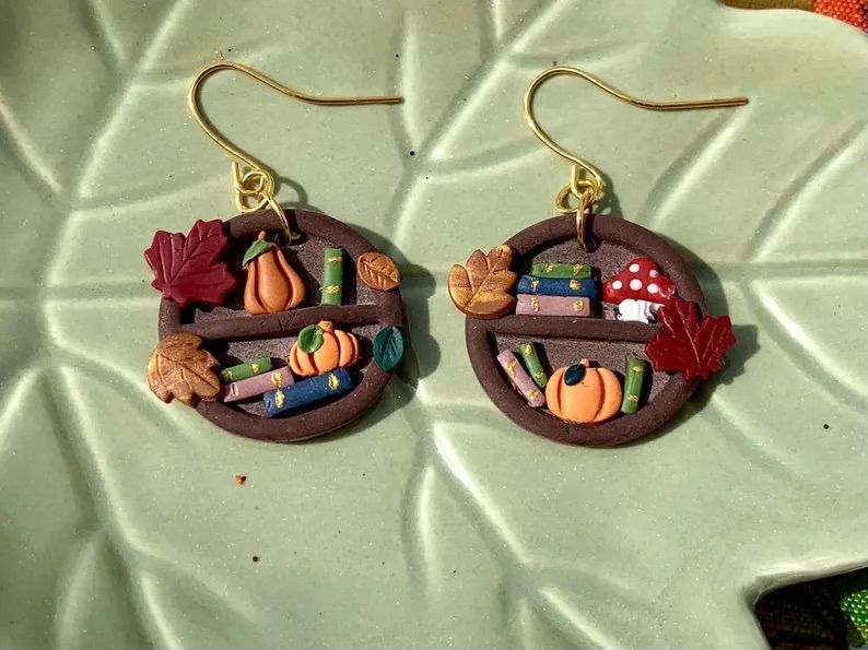 Fall Bookshelf Earrings