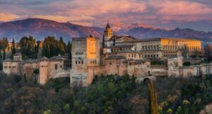 Alhambra Palace in Granada, Spain at sunset