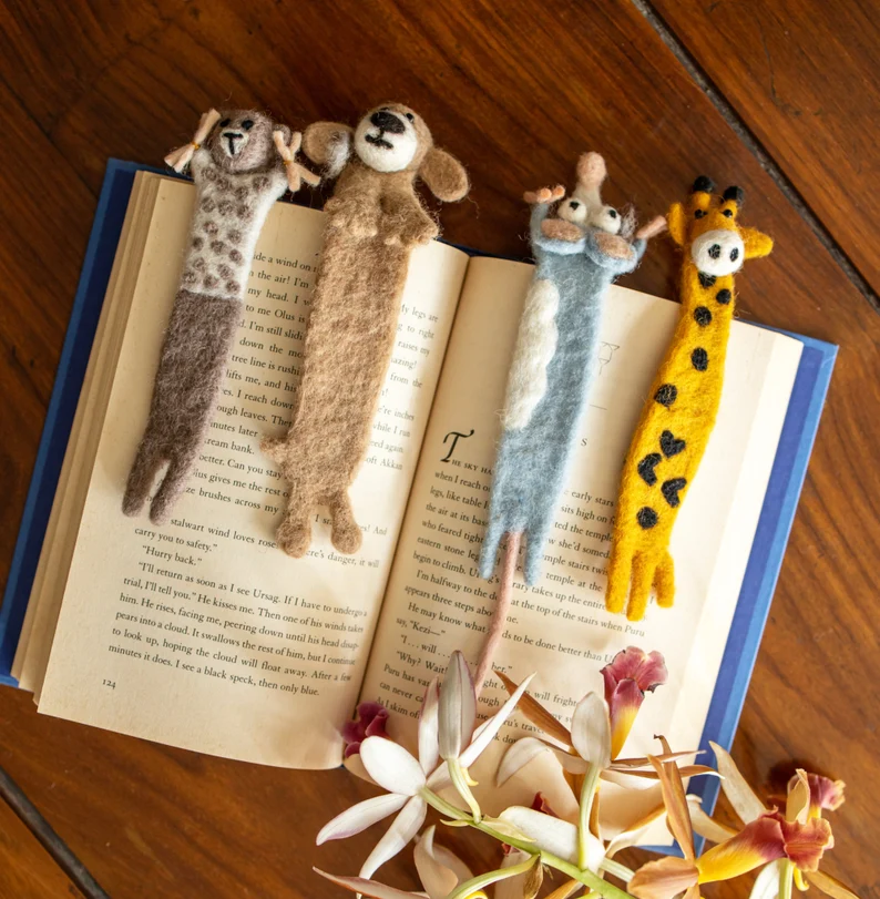 felted animal bookmarks