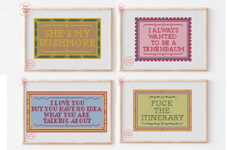 Wes Andersoon movie quotes cross stitch patterns