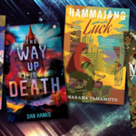 a collage of four new SFF books