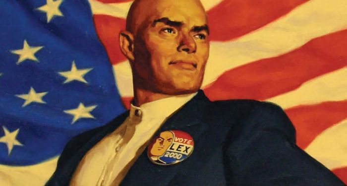 Image of panel featuring Lex Luthor during his presidential campaign