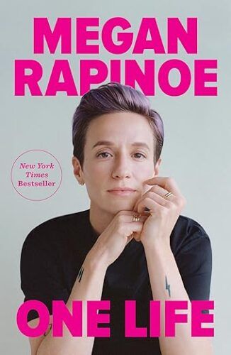 cover of One Life by Megan Rapinoe; photo of the author, a young white woman with short purple hair