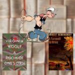 covers of four books entering the public domain in 2025 and an image of cartoon character Popeye