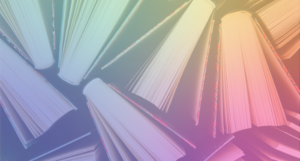 books with a rainbow gradient overlaid