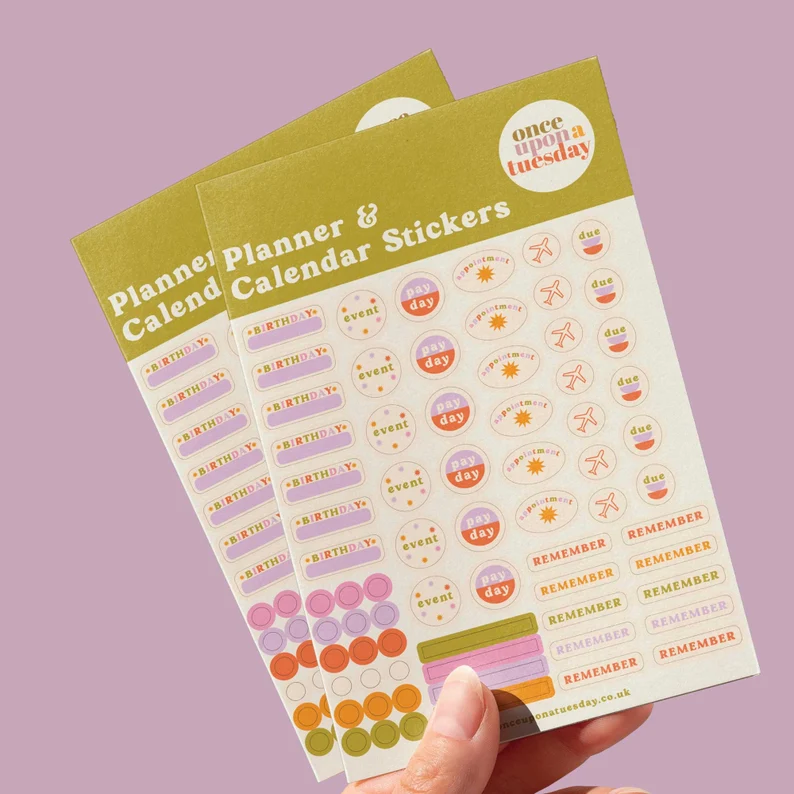 Colorful stickers for birthdays, events, travel, pay day