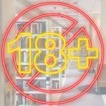 image of a logo of 18+ only on top of an image of the library