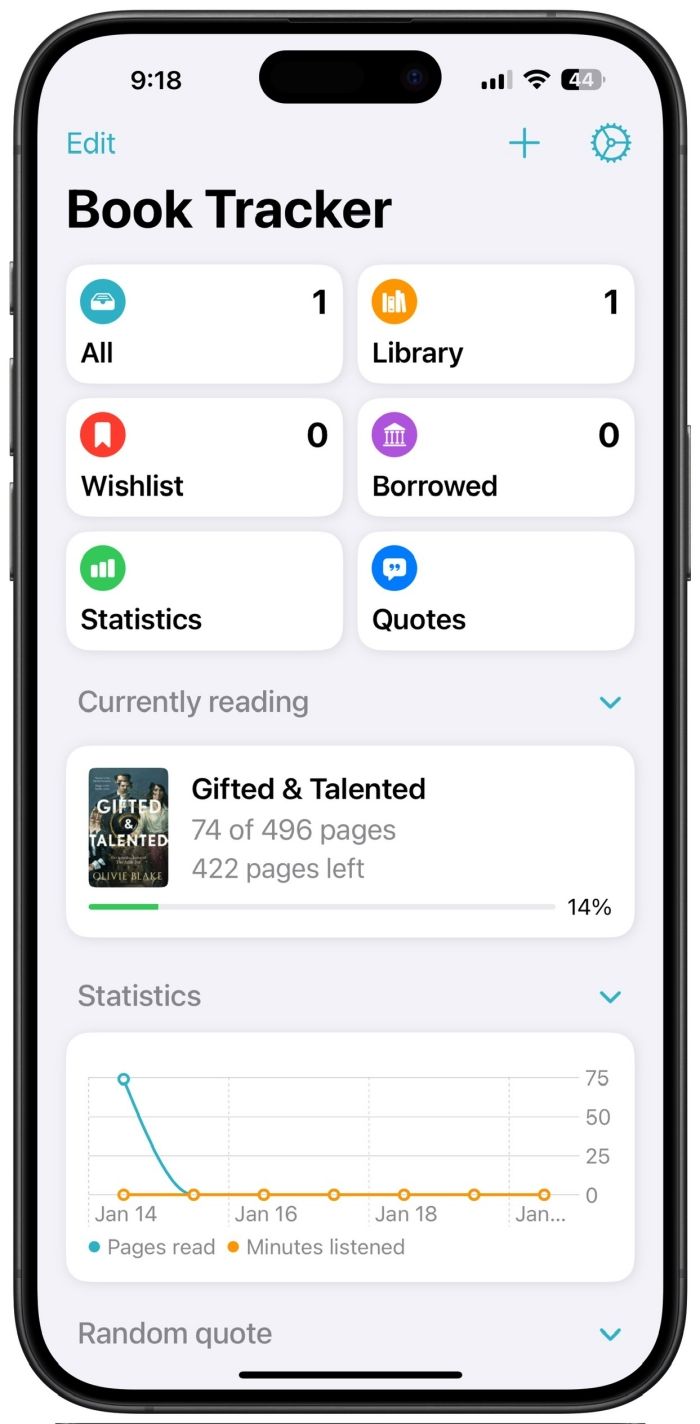 A screenshot of Book Tracker app