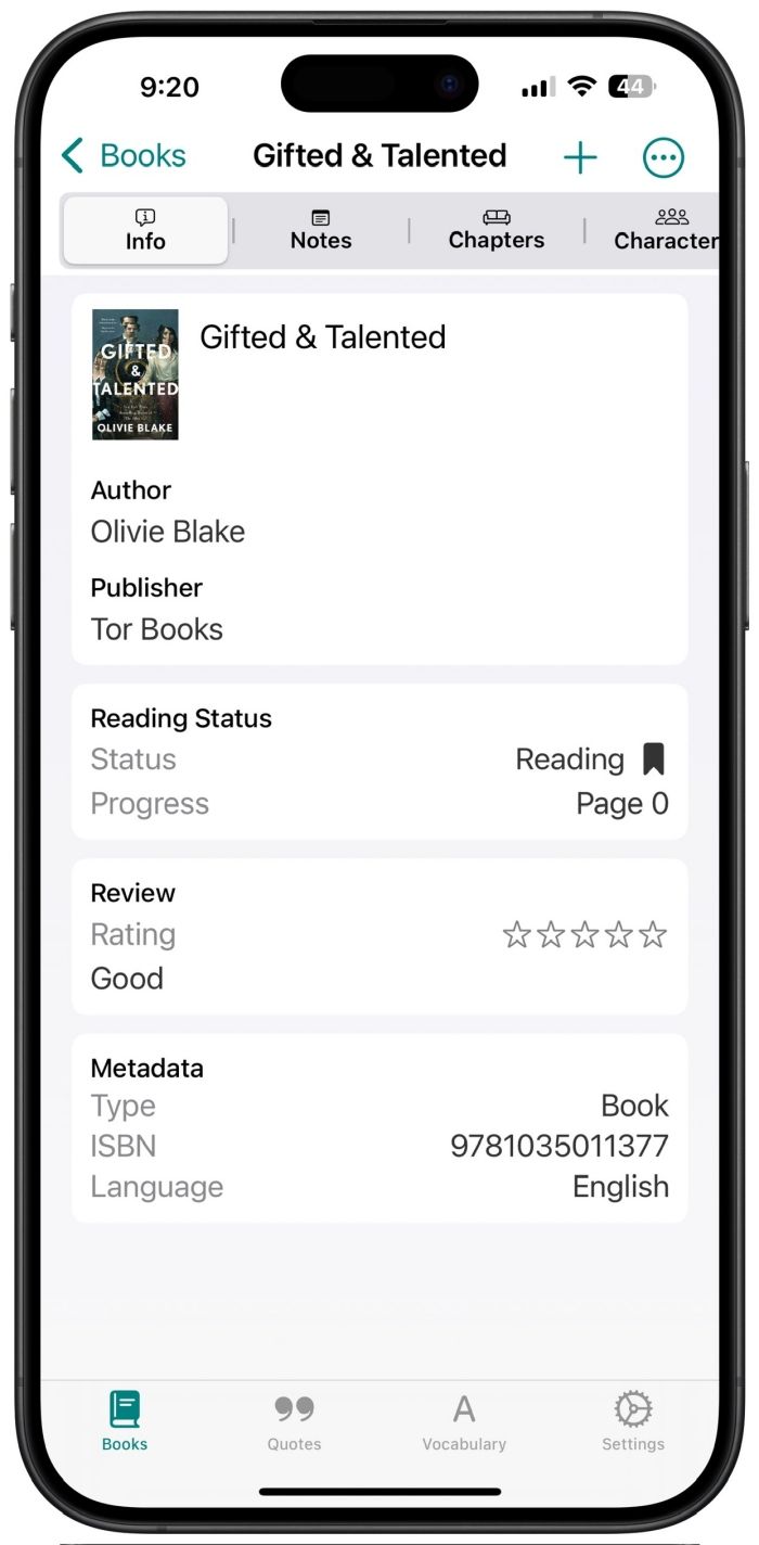 A screenshot of Bookopedia app