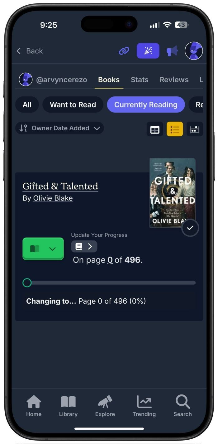 A screenshot of Hardcover app