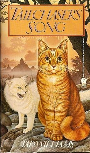 cover of Tailchaser’s Song by Tad Williams; illustration of a white cat and an orange cat sitting in the woods