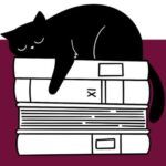 Image of a black cat on top of books from the ULUs peer support meeting flier