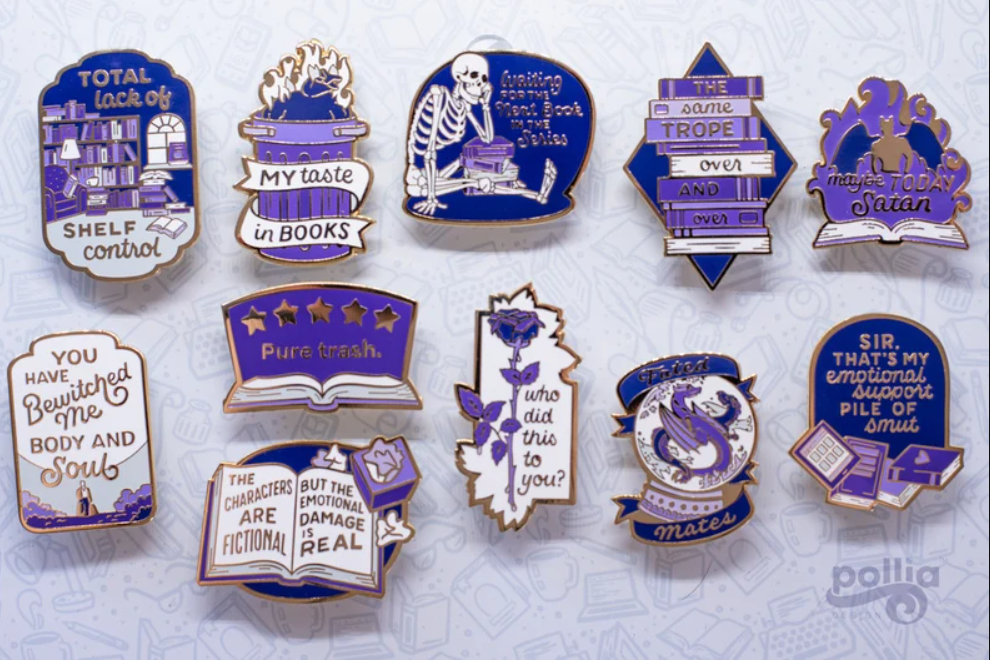 Ten different bookish pins